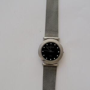 Skagen Womens Watch Black Dial Silver Case Stainless Steel Mesh Bracelet